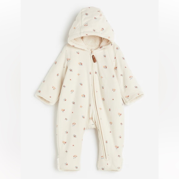 H&M Baby Cream Floral Hooded Jumpsuit 6 months - Picture 1 of 8